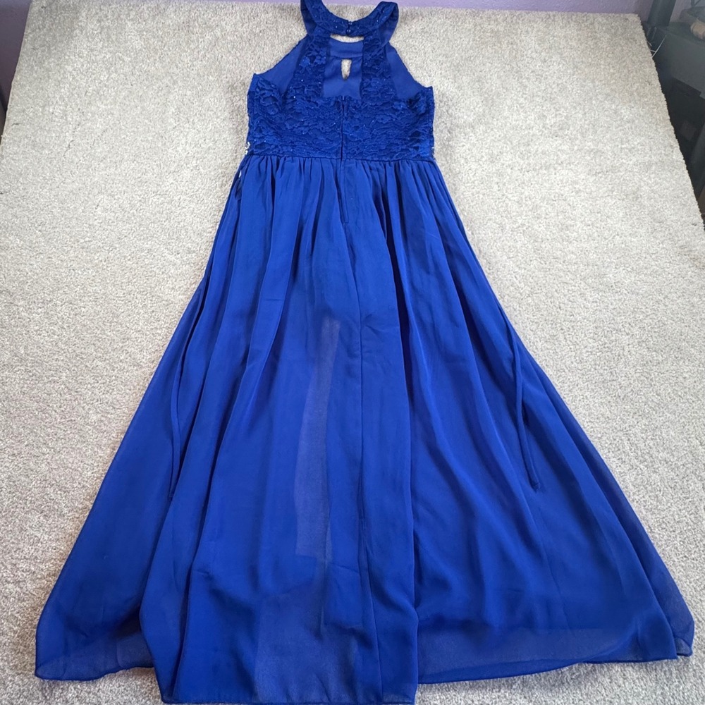 Speechless Kids Royal Blue Lace Rhinestone Romper Maxi Dress Sz 12 SC224D23H908 - Picture 3 of 9